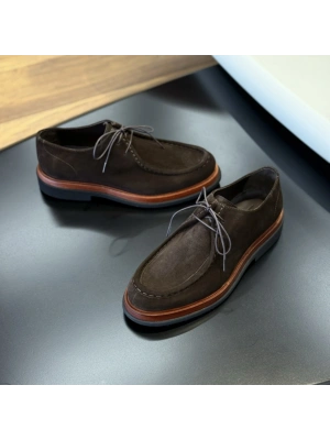 Erkek Koyu Kahverengi Süet El Dikişli Casual Ayakkabı – Leon Model