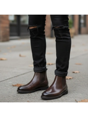 Erkek Kahverengi Deri Chelsea Bot – Şık Premium Model