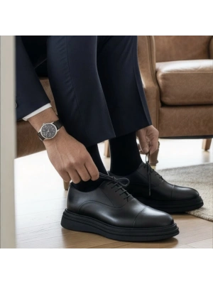 Erkek Siyah Deri Oxford – Kalın Taban Premium Model