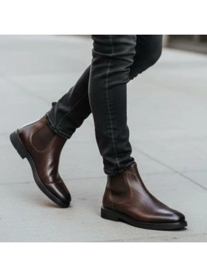 Erkek Kahverengi Deri Chelsea Bot – Premium Model