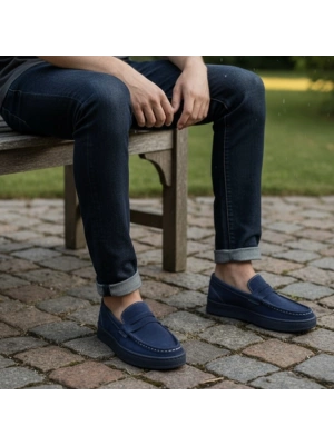 Erkek Lacivert Süet Loafer – Günlük Şık Model
