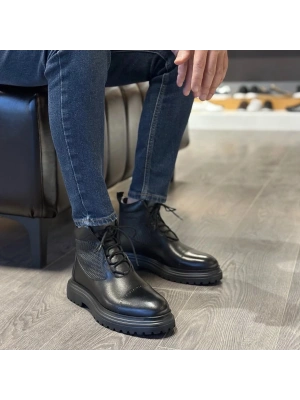 Siyah Hakiki Deri Eva Taban Erkek Bot