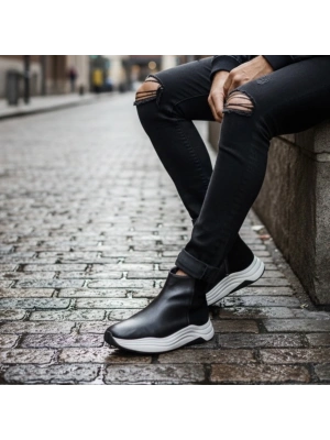 Siyah Hakiki Deri EVA Taban Bot