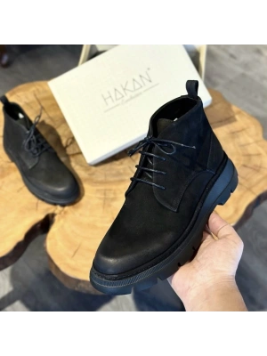 Hakiki Deri Siyah Bağcıklı Erkek Bot