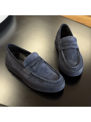Erkek Lacivert Süet Loafer – Günlük Şık Model