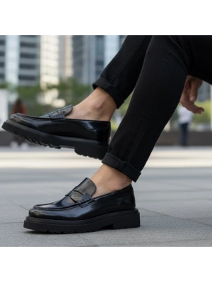 Erkek Siyah Açma Deri Hakiki Deri Loafer – EVA Taban – Nero Model