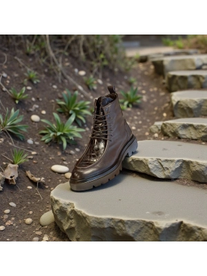 Kahve Hakiki Deri Krokodil Detay Kalın Taban Erkek Bot