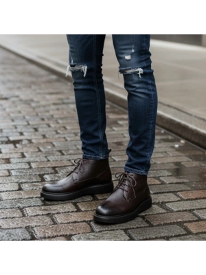 Kahverengi Hakiki Deri Erkek Bot – EVA Hafif Taban