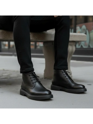 Siyah Hakiki Deri Erkek Bot – EVA Hafif Taban