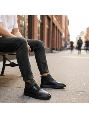 Siyah Hakiki Deri Eva Taban Bot