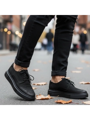 Siyah Nubuk Hakiki Deri EVA Taban Erkek Ayakkabı