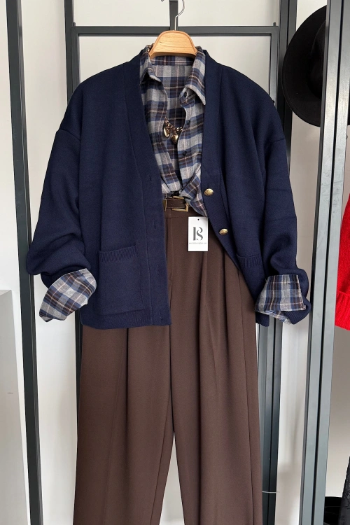 4 Düğmeli Hırka Lacivert