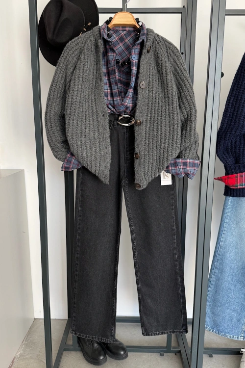 5 Düğmeli Hırka Antrasit