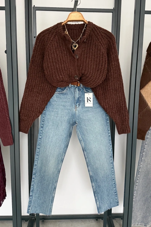 5 Düğmeli Hırka Kahverengi