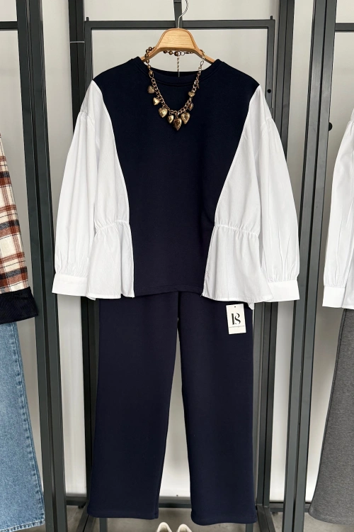 Sweat Gömlek Detaylı Takım Lacivert