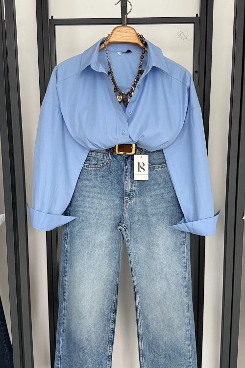 Bs Oversize Poplin Gömlek Mavi
