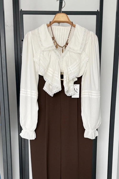 Bs Dantel Detay Fırfırlı Gömlek Beyaz