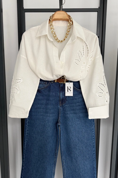 Bs Dokumalı Gömlek Beyaz