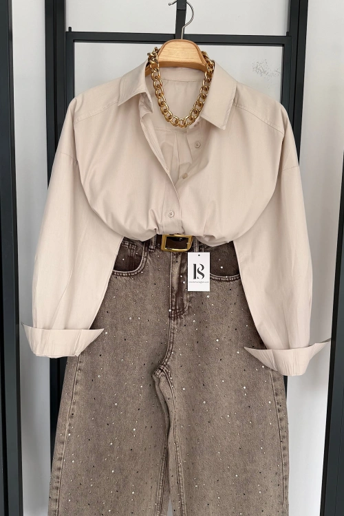 Bs Oversize Poplin Gömlek Taş