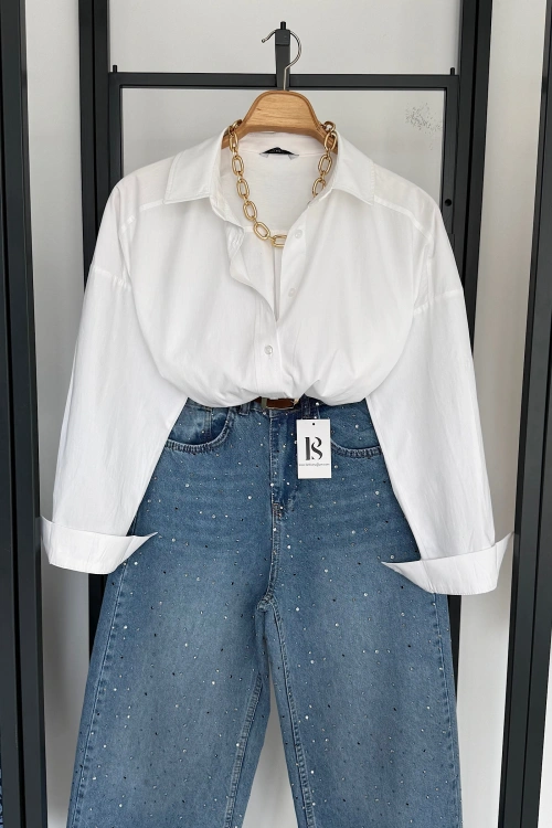 Bs Oversize Poplin Gömlek Beyaz