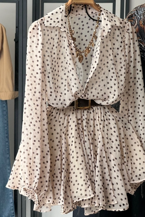 Puantiyeli Asimetrik Takım Bej