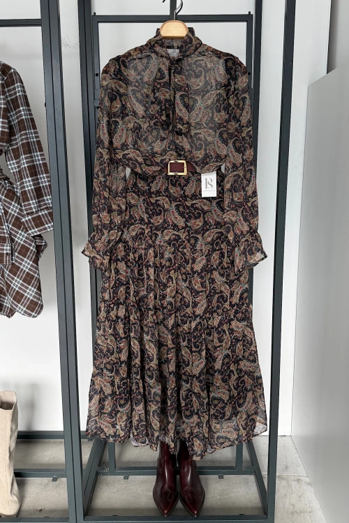 Fiyonklu Gömlek Kat Etekli Şifon Takım Yeşil