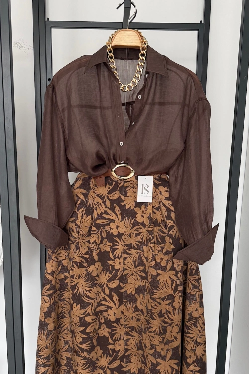 Arka Detay Tensel Gömlek Kahverengi