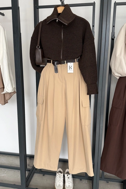 Kargo Cepli Pantolon Taş