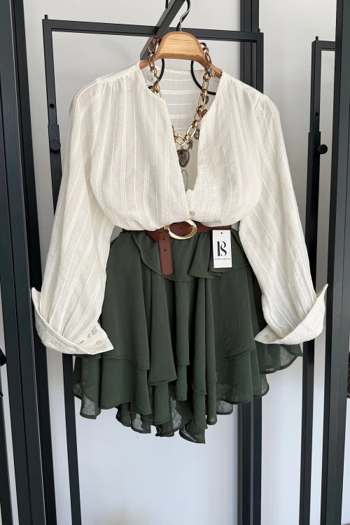 Fırfırlı Mini Şifon Etek Yeşil