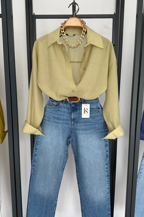 Oversize İpeksi Gömlek Yeşil