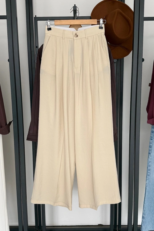 Bs Pile Detaylı Modal Pantolon Krem