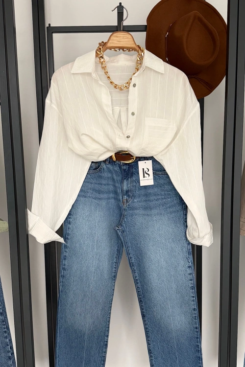 Bs Tek Cepli Dokumalı Gömlek Beyaz