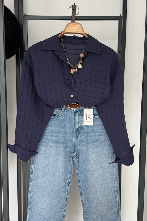 Bs Tek Cepli Dokumalı Gömlek Lacivert