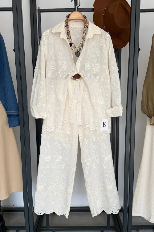 Bianca Nakışlı Takım İthal Premium Natural