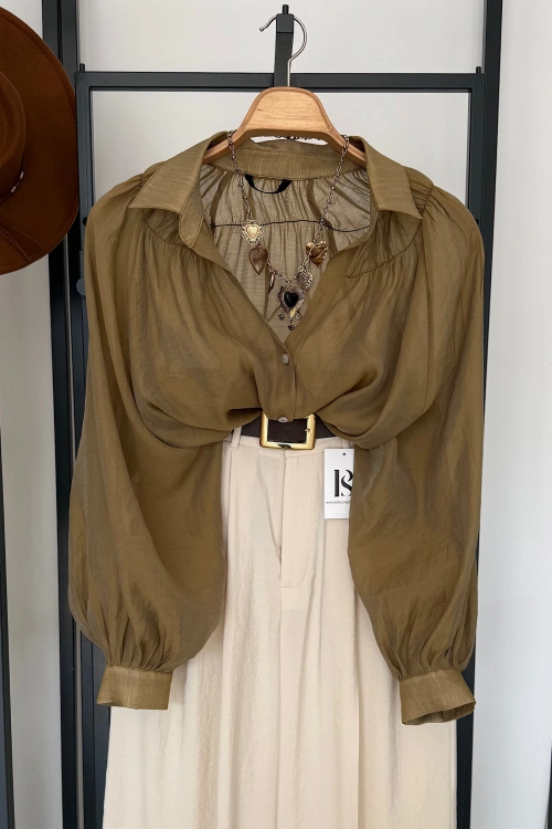 Balon Kol Dökümlü Gömlek Olive