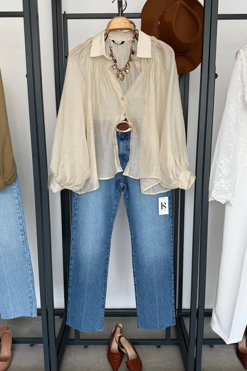 Balon Kol Dökümlü Gömlek Taş