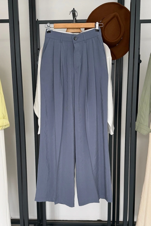 Bs Pile Detaylı Modal Pantolon Mavi