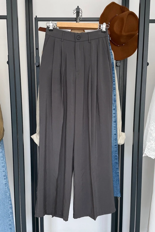 Bs Pile Detaylı Modal Pantolon Gri