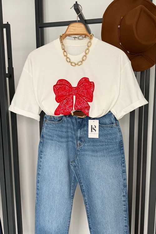 Kurdela Baskılı T-Shirt Ekru