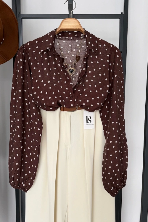 Puantiyeli Transparan Gömlek Kahverengi