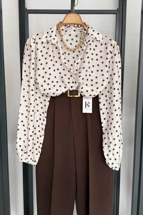 Puantiyeli Transparan Gömlek Krem