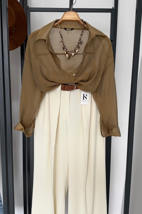 Oversize İpeksi Gömlek Yağ Yeşili