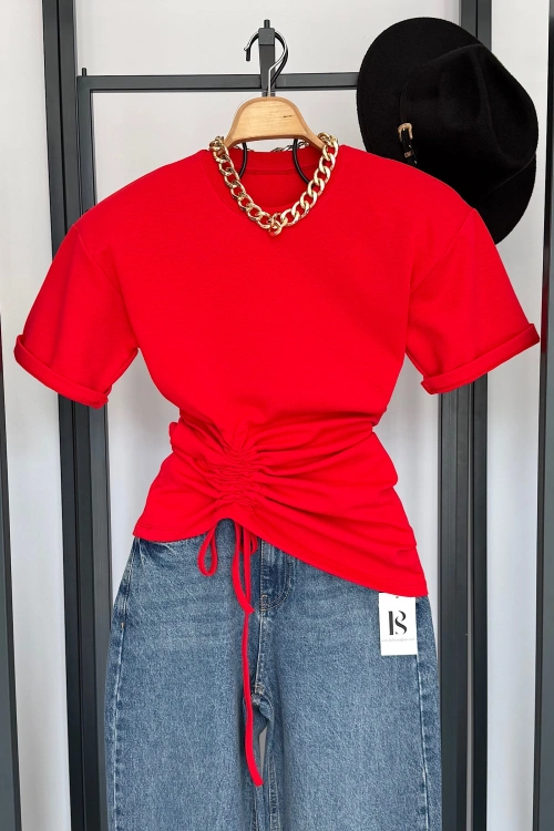 Yandan Büzgülü Bluz Kırmızı