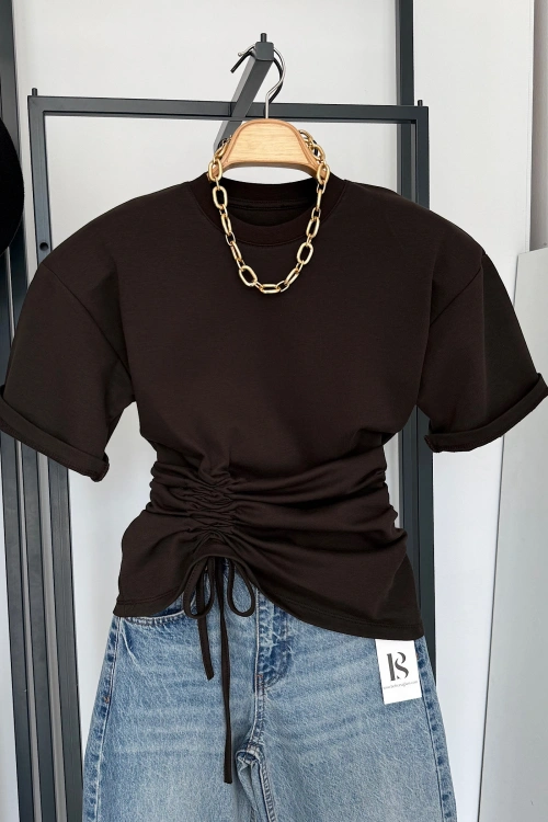 Yandan Büzgülü Bluz Kahverengi