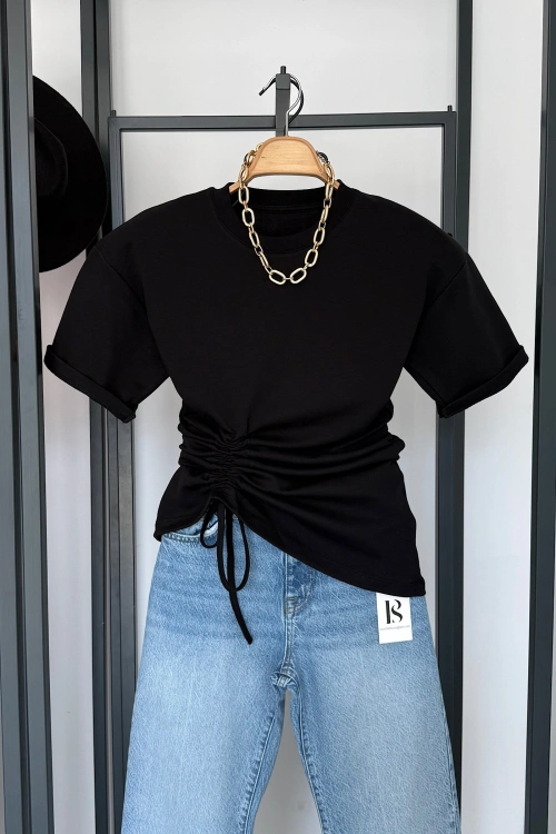 Yandan Büzgülü Bluz Siyah