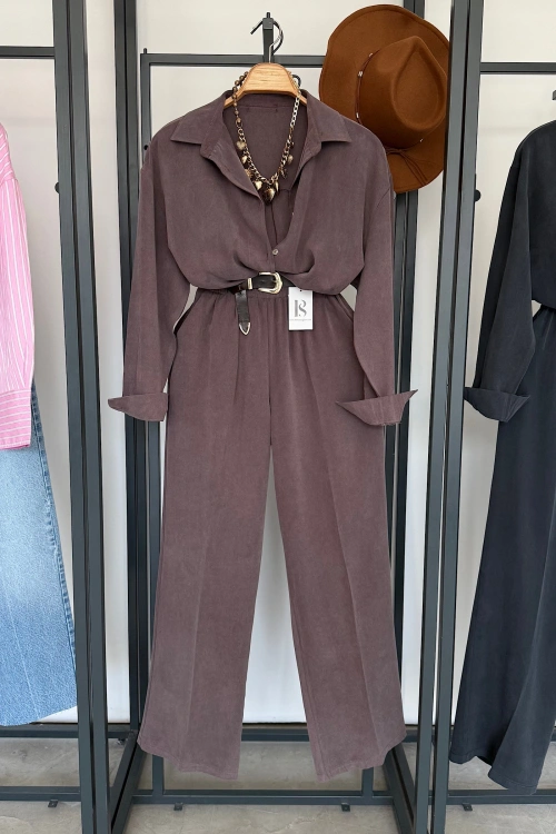 Modal Gömlek Pantolon Takım Açık Mürdüm