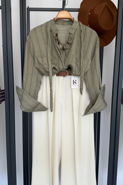 Kuşaklı Modal Gömlek Haki