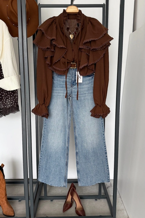 Siena Vintage Fırfır Gömlek Kahverengi