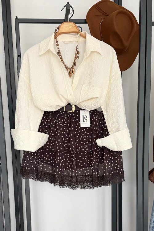 Kabartma Desenli Gömlek Ekru