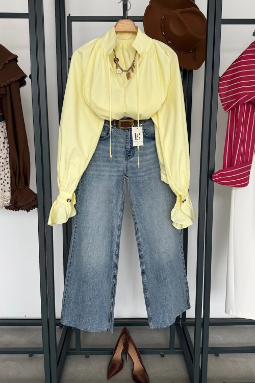 Boyun Bağlamalı Gömlek Sarı